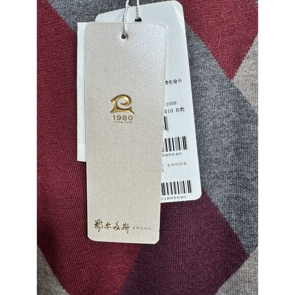 Erdos Mens Xl PURE CASHMERE Jumper Sweater CRANBERRY RED Vneck Pullover mens LG - Picture 3 of 7